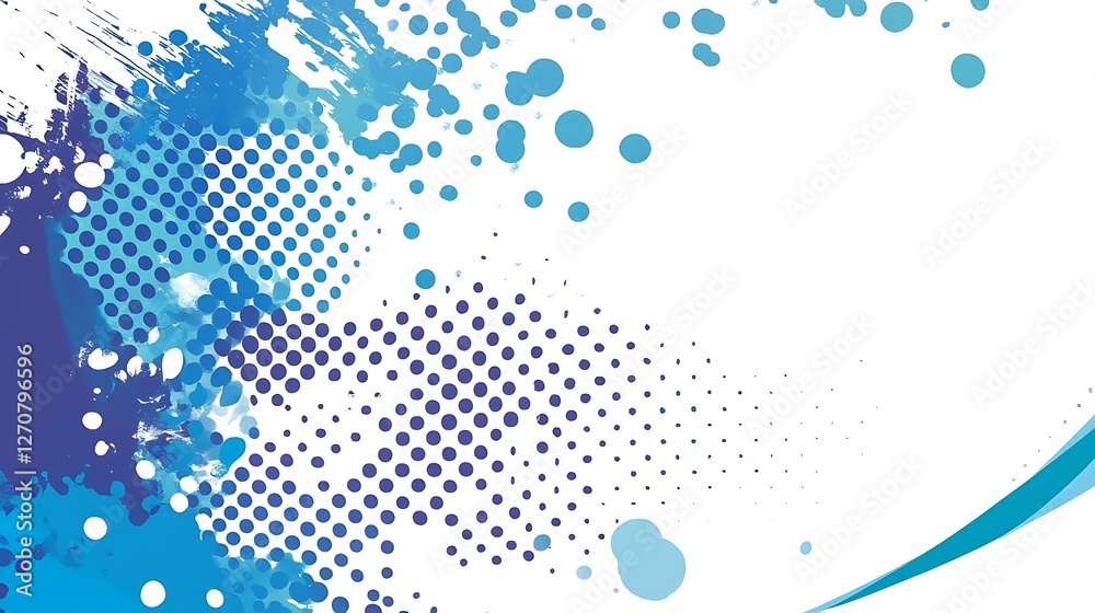 Poster Abstract splash background with halftone dots and blue color gradients for wallpaper or web design
