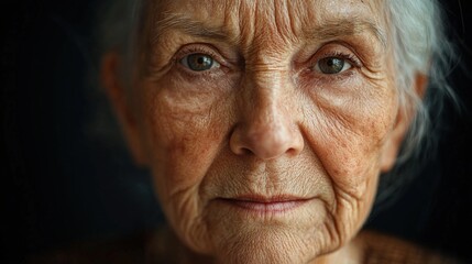 Close-Up Portrait of a Thoughtful Elderly Woman with Graceful Features