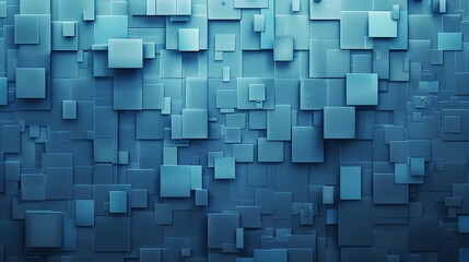 Abstract blue background featuring a layered arrangement of squares in varying sizes and shades