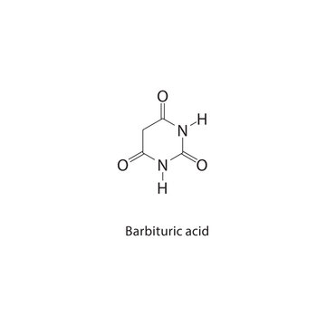 Barbituric acid skeletal structure.Barbiturate compound schematic illustration. Simple diagram, chemical formula.
