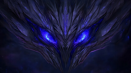 Fototapeta premium Piercing Gaze Cosmic Entity Creature from Deepest Darkest Depths with Glowing Eyes Dark Art Theme