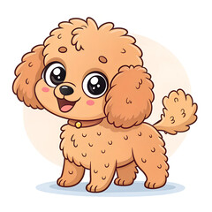 A cute, cartoon-style poodle with curly fur and big expressive eyes
