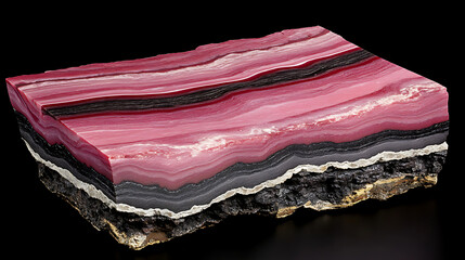 Polished Cross Sectional Layered Banded Rhodochrosite Mineral Slab for Geological Study Sample