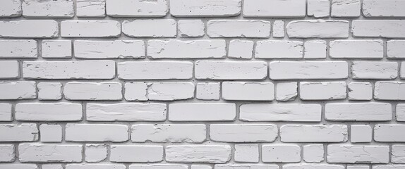 Obraz premium style and type of a white brick wall, showcasing a classic and rustic layout. The bricks are arranged in a horizontal pattern, with each row slightly offset from the one above, creating a traditional 