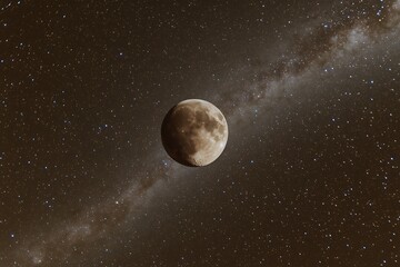 Obraz premium Night sky, crescent moon, milky way, stars