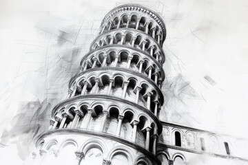 Pisa Tower abstract sketch, hand-drawn illustration of iconic landmark