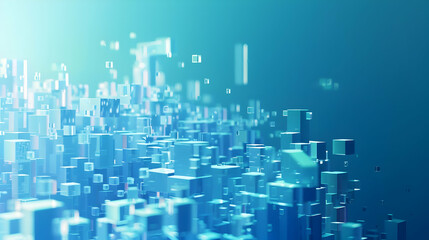 Fototapeta premium Abstract digital landscape featuring floating geometric shapes in a serene blue environment