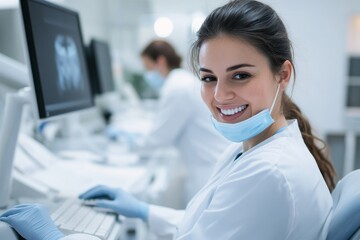 Dentist Video Conferencing With Her Colleagues On Computer, 