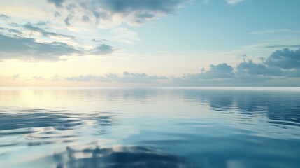 Fototapeta premium Calm ocean sunset, tranquil sky reflection, peaceful seascape, background ideal for travel