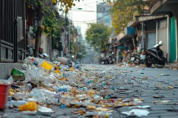 Obraz premium Urban Pollution: Plastic Waste Litters City Streets