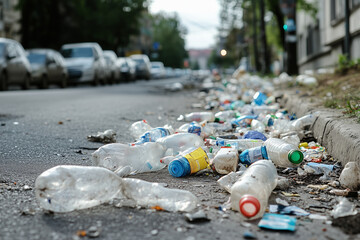 Urban Pollution: Plastic Waste Litters City Streets