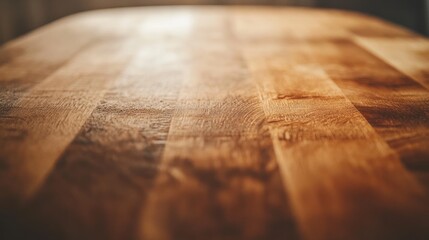 Warm wood table, kitchen setting, sunlight, background blur, food blog