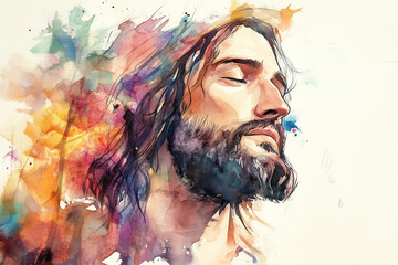 Religious spiritual illustration, faith and prayer artwork featuring Jesus Christ, biblical scene and meditation
