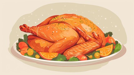 Cartoon Illustration of Thanksgiving Turkey Dinner for the Holiday