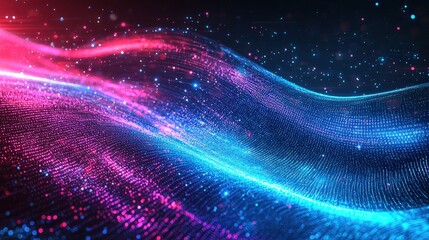 Fototapeta premium Abstract Background with Neon Organic Spectrum Effects Concept. Colorful Digital Waves with Sparkling Particles in Abstract Design