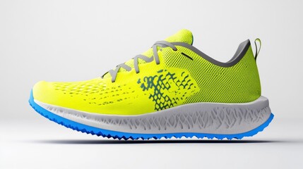 Minimalist Duathlon Running Shoe Featuring Yellow Upper and a Blue and Gray Sole