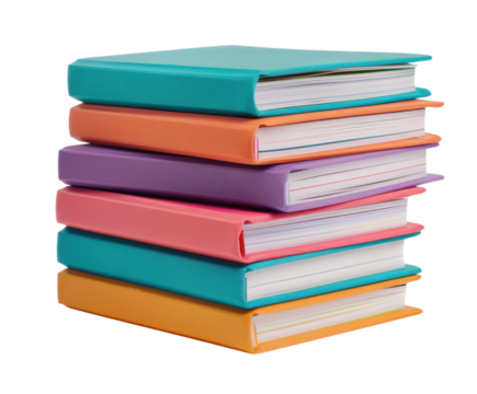 Colorful stacked notebooks on a transparent background