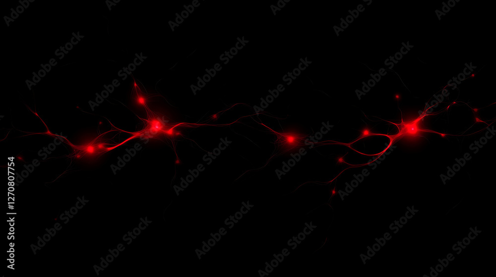 Poster red neural networks linked in a dark void abstract visualisation of scientific data and connectivity