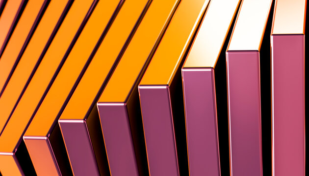 3D render of abstract geometric shapes with orange and purple colors