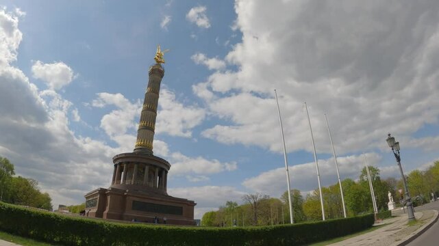 Berlin Victory Column, seen from the car while driving on a roundabout. Berlin, Germany.