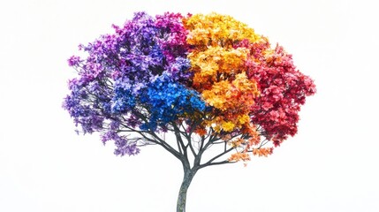Colorful tree, four seasons, isolated, white background, nature concept