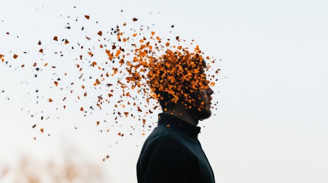 Creative portrait of a man with a surreal exploding head effect