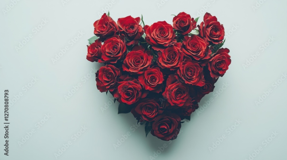 Sticker Vibrant red roses forming a heart-shaped flower bunch, centered on a white background with ample space around it