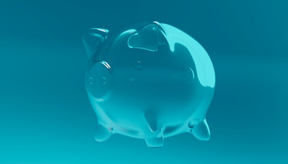 3D render of a transparent piggy bank symbolizing savings and finances