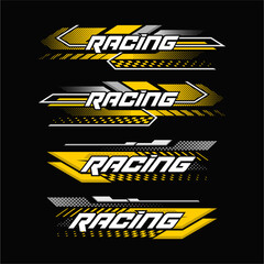 Collection of motorcycle and car stickers gradient racing graphic design with detailed dots