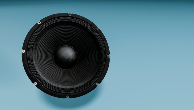 3D render of a loudspeaker on a blue background
