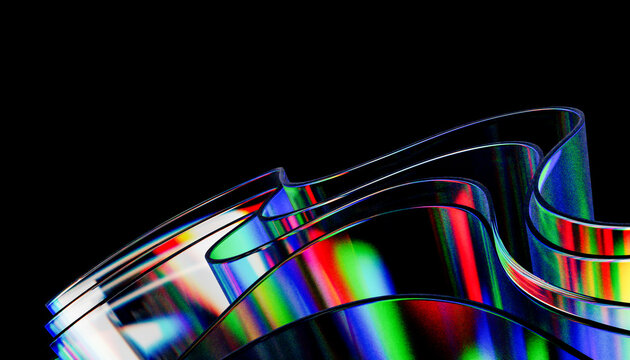 Abstract 3D render with colorful reflections and crystal-like textures