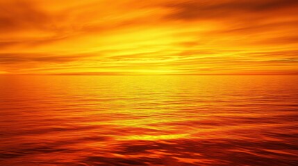 Fototapeta premium Fiery ocean sunset, tranquil seascape, golden hour, calming background, ideal for travel or nature websites