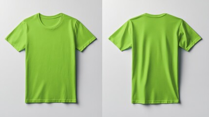 Lime green t-shirt mockup, front and back views, plain background, apparel design