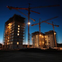 Fototapeta premium Nighttime apartment complex construction
