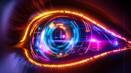 Obraz premium Futuristic Digital Eye Technology Virtual Reality Lab Concept Art High-Tech Environment Close-Up Innovation and Vision