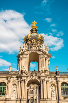 Zwinger palace with crown gate under blue sky in summer, Dresden, Germany