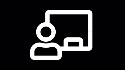 Icon chalkboard teacher is distorted. Glitch. Noise, chromatic aberration, geometric distortion. Transparent background, looped. In-Out looped. Alpha BW at the end - Powered by Adobe