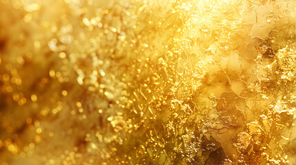 Obraz premium Close-up of shimmering golden texture with intricate details, ideal for backgrounds and design