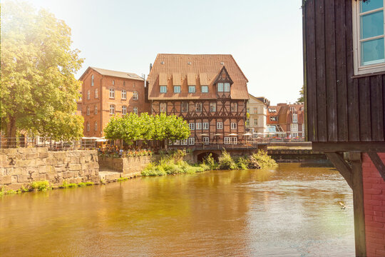 L�ner M�hle mill by the Ilmenau river in L�neburg old city, Germany