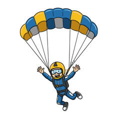Illustration of Happy Cartoon Character Skydiving with Colorful Parachute