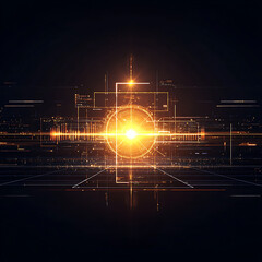 Obraz premium Sci Fi Light Sphere with Glowing Orange Fractal Energy and Data Structure Digital Visualization