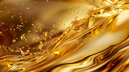 Golden liquid splash with vibrant reflections creating a dynamic and luxurious atmosphere