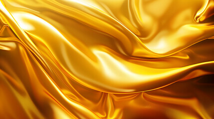 Shimmering golden silk fabric draping elegantly, creating a luxurious and smooth texture