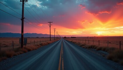 Fototapeta premium Empty land and main road intersection in Nampa Idaho at dawn, dirt road, intersections