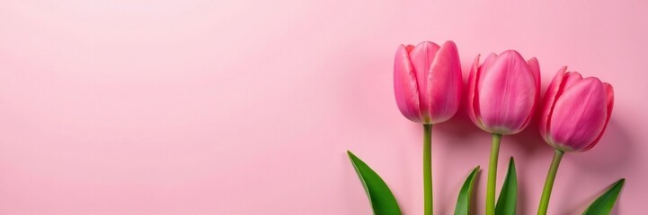 Fototapeta premium Pink tulips with subtle shading on a light pink background, flower, tulip