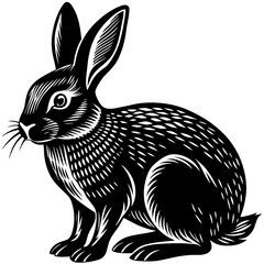 stylized rabbit rendered in black and white ink