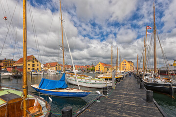 Harbor with historic sailboats at Svendborg, Funen, Denmark