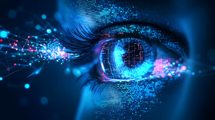 Futuristic Digital Eye Technology Virtual Realm Graphic Art High-Tech Environment Close-Up Perspective Digital Innovation