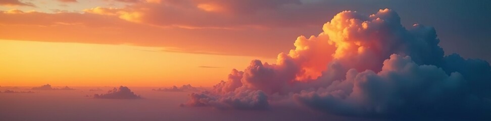 Fototapeta premium Heavy orange cloud drifting across sky at dusk, sunset, atmosphere