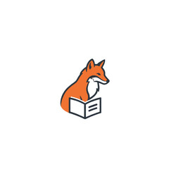 Fototapeta premium Cute Fox Reading Book Logo in Minimalist Cartoon Style